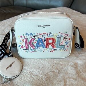 Karl Lagerfeld White Crossbody Bag with Colorful Graphics